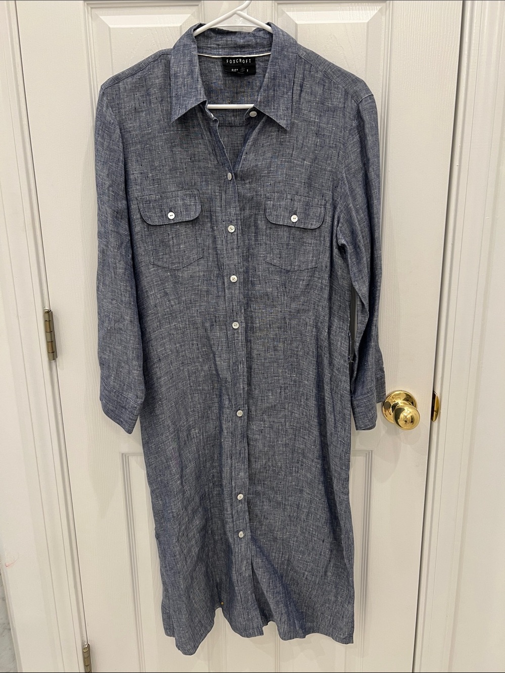 Foxcroft Chambray Button-Front Long Shirt Dress in Denim Blue - 10